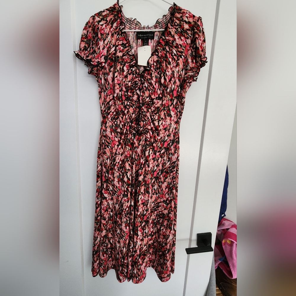 Connected Apparel Red and Pink Midi Sundress